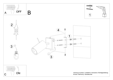 RING lampă de perete neagră cu întrerupător on/off + 1x GU-10 3000K cald 7W 620lm bec LED