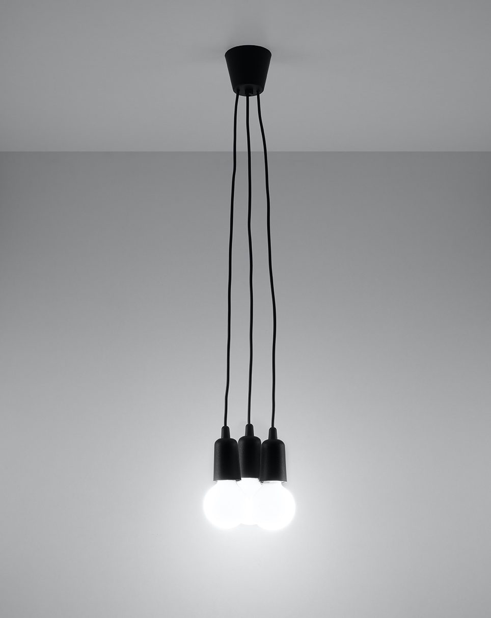 DIEGO 3 lampă suspendată negru + 3x bec LED E27 4000K rece 7,5W 650lm