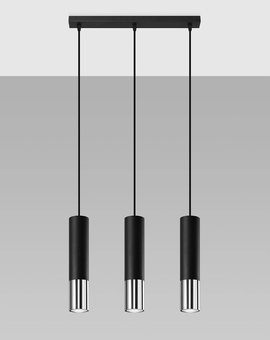 LOOPEZ 3L lampă suspendată negru / crom + 3x bec LED GU-10 4000K rece 7W 630lm