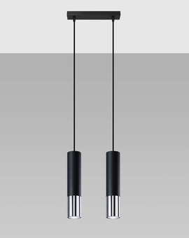 LOOPEZ 2 negru / crom lampă suspendată + 2x GU-10 4000K rece 7W 630lm bec LED